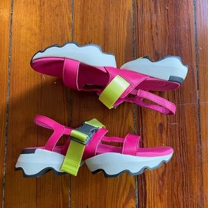 Sorel Kinetic Impact Sling Leather Sandals Pink Yellow NL4939-612 Women 8.5💛